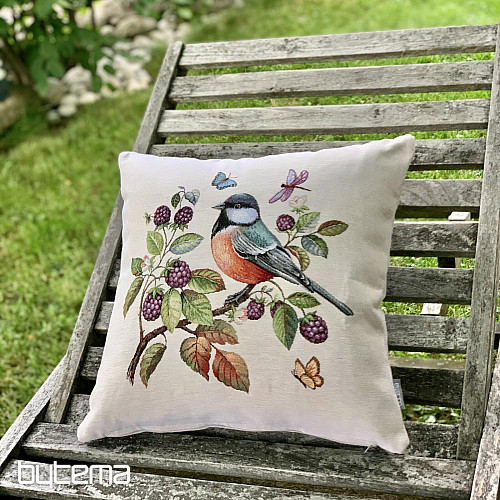 Gobelin-Kissenbezug Stechpalmenvogel auf einer Berberitze