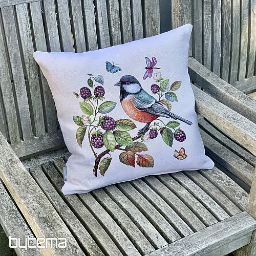 Gobelin-Kissenbezug Stechpalmenvogel auf einer Berberitze