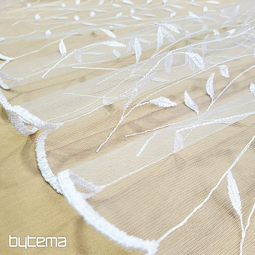 Bestickter Vorhang 527 WEISS MIT BLÄTTERN