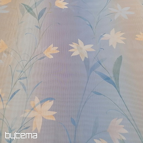 Hellblauer Vorhang mit Blumen