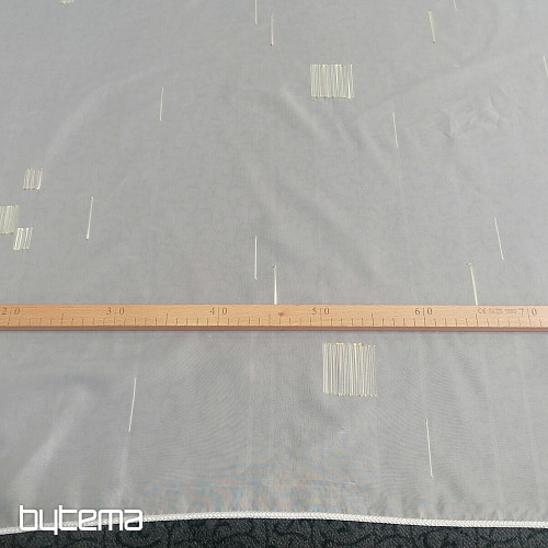 Weißer Schleiervorhang mit grün-beiger Stickerei
