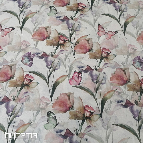 Dekostoff BLUMEN UND SCHMETTERLINGE CATALEYA grün-lila