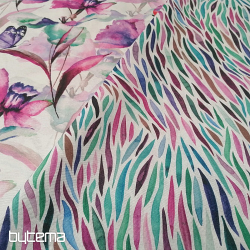 Dekorationsstoff BLUMEN UND SCHMETTERLINGE CATALEYA LILA TÜRKIS