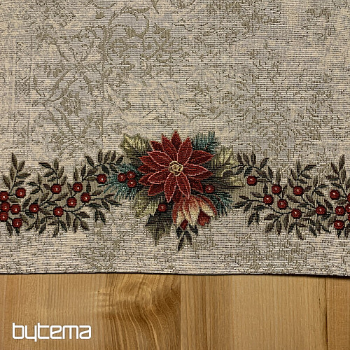 Weihnachtliche Gobelin-Tischdecken und Schals. WEIHNACHTS-ROSENWAL-KRANZ