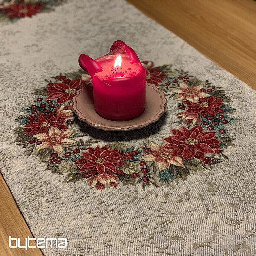 Weihnachtliche Gobelin-Tischdecken und Schals. WEIHNACHTS-ROSENWAL-KRANZ