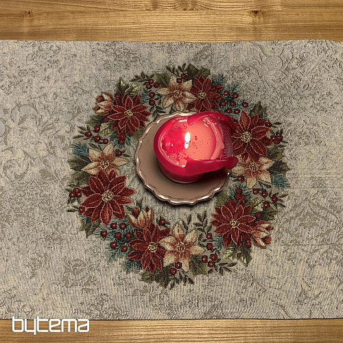 Weihnachtliche Gobelin-Tischdecken und Schals. WEIHNACHTS-ROSENWAL-KRANZ