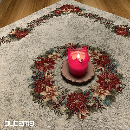 Weihnachtliche Gobelin-Tischdecken und Schals. WEIHNACHTS-ROSENWAL-KRANZ