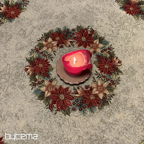 Weihnachtliche Gobelin-Tischdecken und Schals. WEIHNACHTS-ROSENWAL-KRANZ