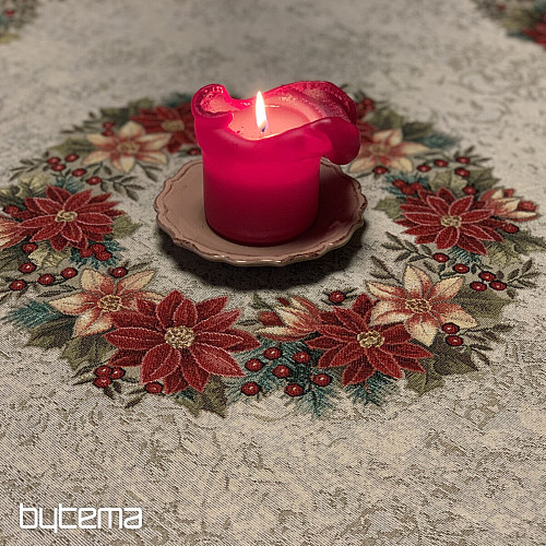 Weihnachtliche Gobelin-Tischdecken und Schals. WEIHNACHTS-ROSENWAL-KRANZ