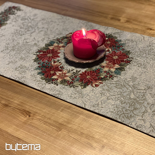 Weihnachtliche Gobelin-Tischdecken und Schals. WEIHNACHTS-ROSENWAL-KRANZ