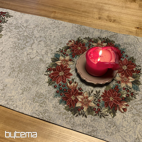 Weihnachtliche Gobelin-Tischdecken und Schals. WEIHNACHTS-ROSENWAL-KRANZ