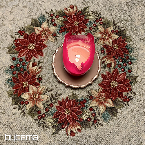 Weihnachtliche Gobelin-Tischdecken und Schals. WEIHNACHTS-ROSENWAL-KRANZ