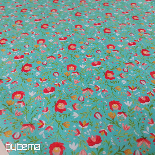 Baumwollstoff Volksmotive mini türkis