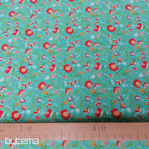 Baumwollstoff Volksmotive mini türkis