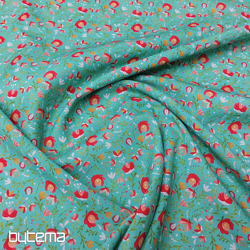 Baumwollstoff Volksmotive mini türkis