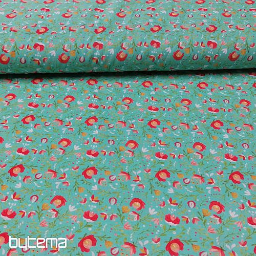 Baumwollstoff Volksmotive mini türkis