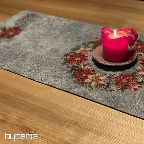 Weihnachtliche Gobelin-Tischdecken und Schals WEIHNACHTSROSENGRAUER Stechpalmenkranz