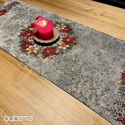 Weihnachtliche Gobelin-Tischdecken und Schals WEIHNACHTSROSENGRAUER Stechpalmenkranz