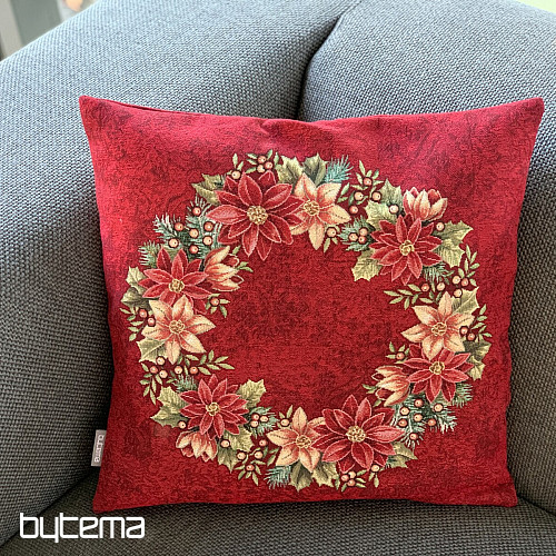 Weihnachts-Wandteppichbezug WEIHNACHTSROSE – ROTER Stechpalmenkranz