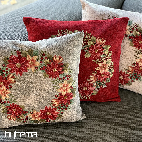 Weihnachts-Wandteppichbezug WEIHNACHTSROSE – ROTER Stechpalmenkranz