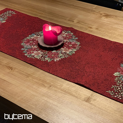 Weihnachts-Tischdecken und Schals, WEIHNACHTSROSEN – ROTER Stechpalmenkranz