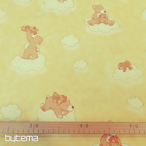 Dekostoff Teddybären auf einer Wolke - gelb