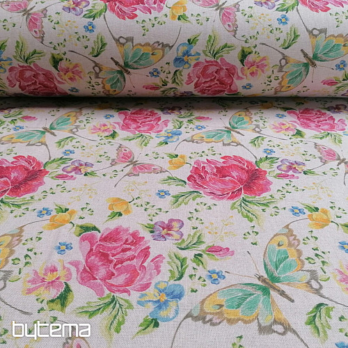 Dekostoff Blumen und Schmetterlinge