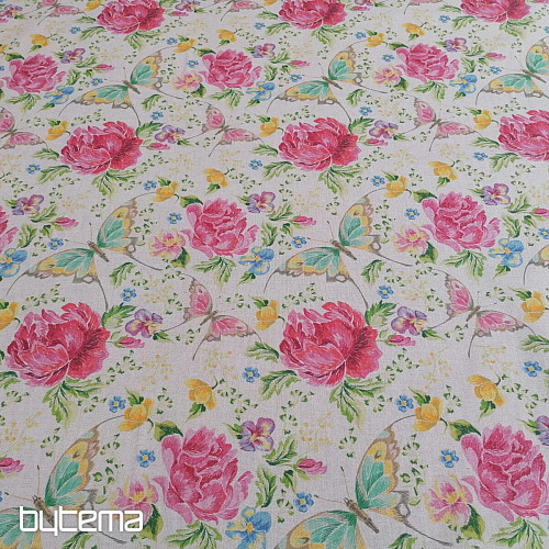 Dekostoff Blumen und Schmetterlinge