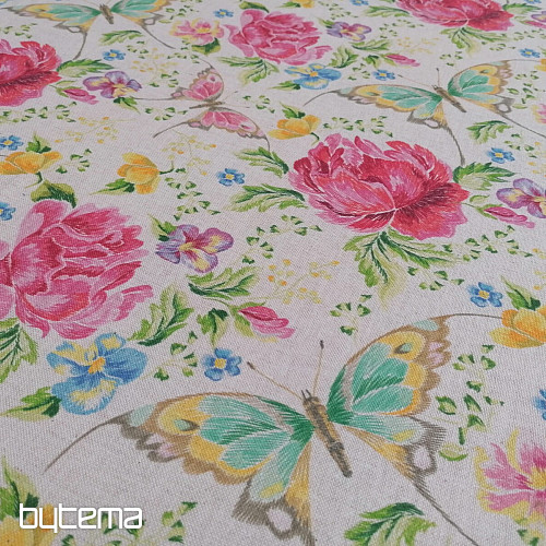 Dekostoff Blumen und Schmetterlinge