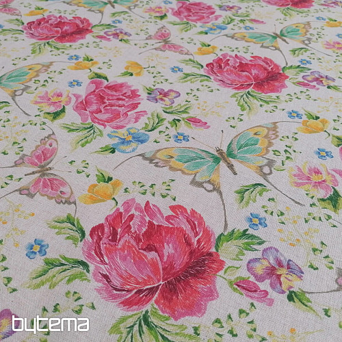 Dekostoff Blumen und Schmetterlinge