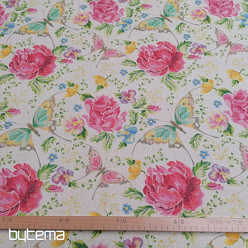 Dekostoff Blumen und Schmetterlinge