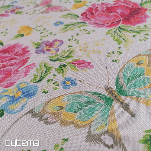 Dekostoff Blumen und Schmetterlinge