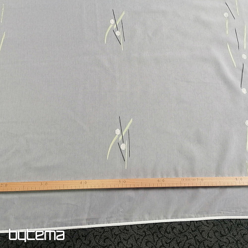 Weißer Voile-Vorhang mit grün-schwarzen Linien