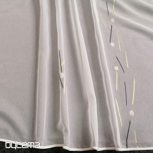 Weißer Voile-Vorhang mit grün-schwarzen Linien