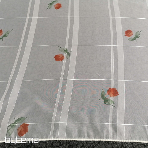 Hellcremefarbener Voile-Vorhang - Rosen