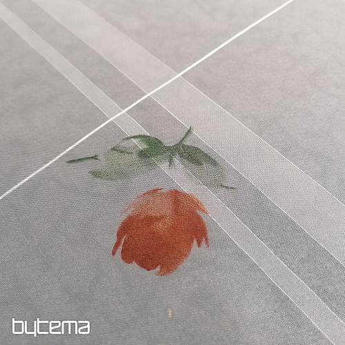 Hellcremefarbener Voile-Vorhang - Rosen