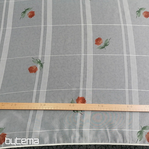 Hellcremefarbener Voile-Vorhang - Rosen