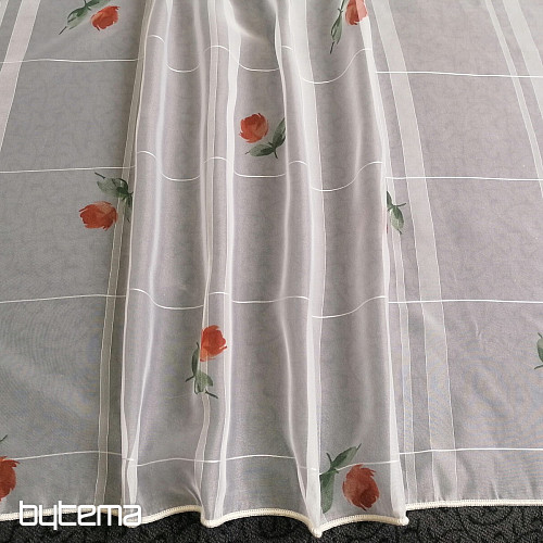Hellcremefarbener Voile-Vorhang - Rosen