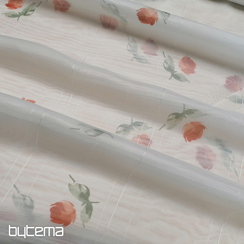 Hellcremefarbener Voile-Vorhang - Rosen