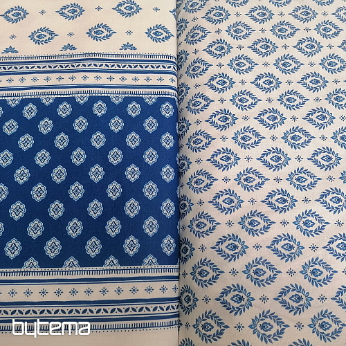 Baumwollstoff FOLK BLUE BLÄTTER