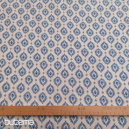 Baumwollstoff FOLK BLUE BLÄTTER