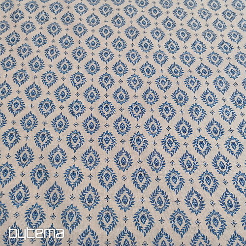 Baumwollstoff FOLK BLUE BLÄTTER