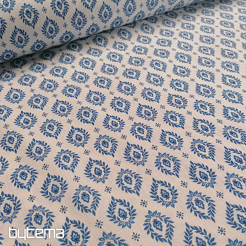 Baumwollstoff FOLK BLUE BLÄTTER