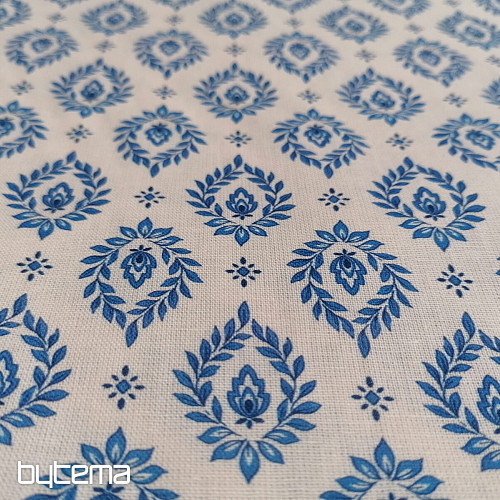Baumwollstoff FOLK BLUE BLÄTTER