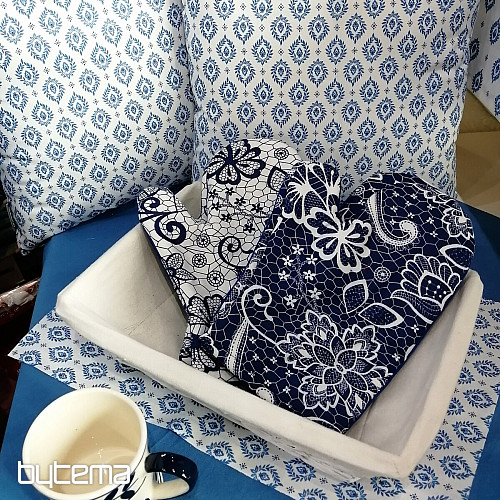 Baumwollstoff FOLK BLUE BLÄTTER