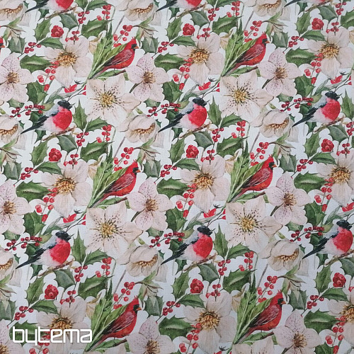 Weihnachtlicher Dekostoff Holly mit Vögeln