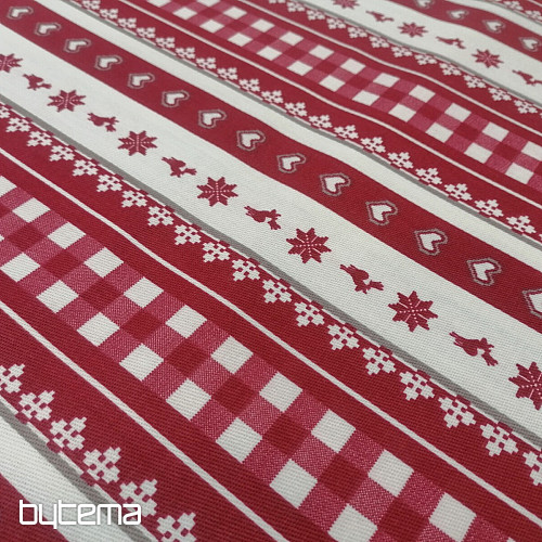 Weihnachtlicher Dekostoff Streifen bordeaux
