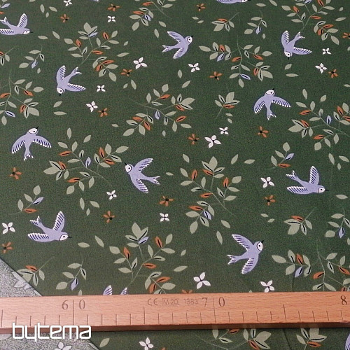 Baumwollstoff Vögel khaki