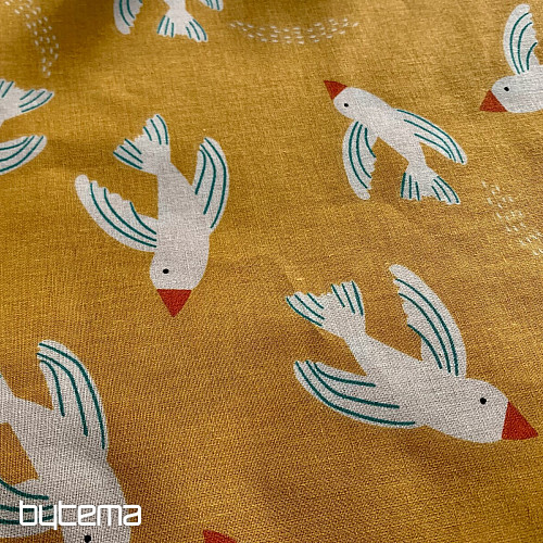 Baumwollstoff mit gelben Vögeln