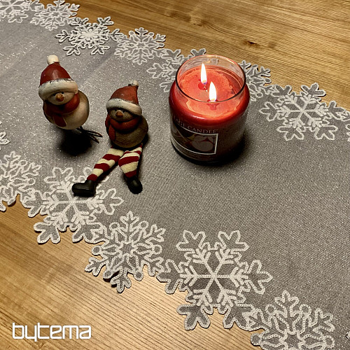 Bestickte Weihnachtstischdecke grau mit Flocken